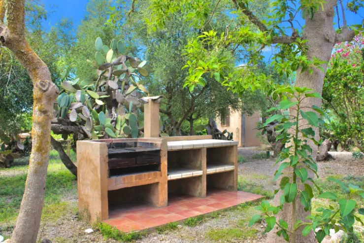 Zona de barbacoa exterior bajo los árboles